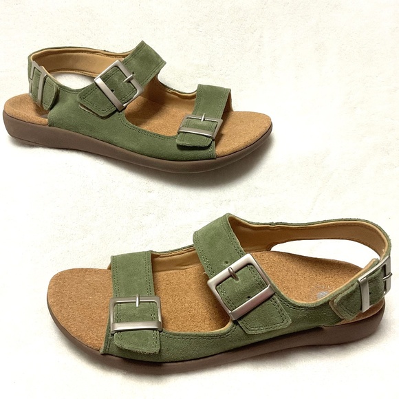 Olive Revitalign Roma Double Buckle Comfort Suede Sandal with Backstrap Sz 10 D - Picture 1 of 14